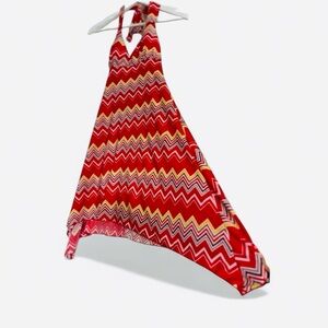 J. Mode Retro 70’s zig zag red & yellow halter midi dress swim coverup Sz M